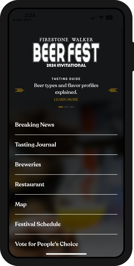 Homepage for Firestone Walker's Beerfest mobile app.