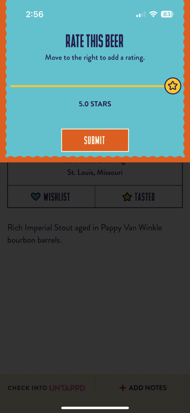 A screenshot of the rate-beer screen on the Boulevardia festival mobile app.