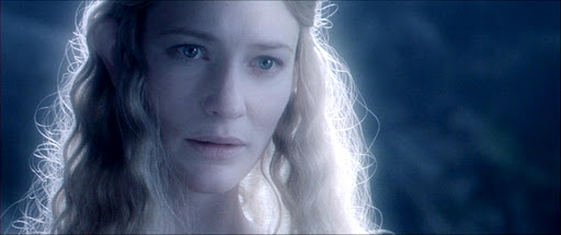 A still frame of the character Galadriel from the Lord of the Rings, The Fellowship of the Ring. 