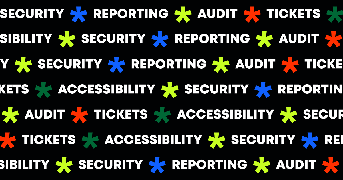 An illustrated graphic with words related to web maintenance like: reporting, security, audit, tickets and accessibility