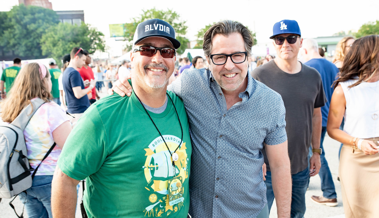 Marcelo "Cello" Vergara and James Taylor at Boulevardia in 2019, Cello's last year as a volunteer.