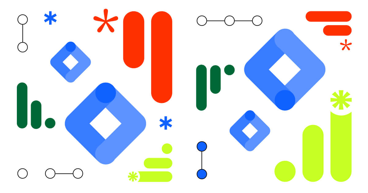 A simple illustration with the repeating shapes of the logos for Google Tag Manager and Google Analytics.