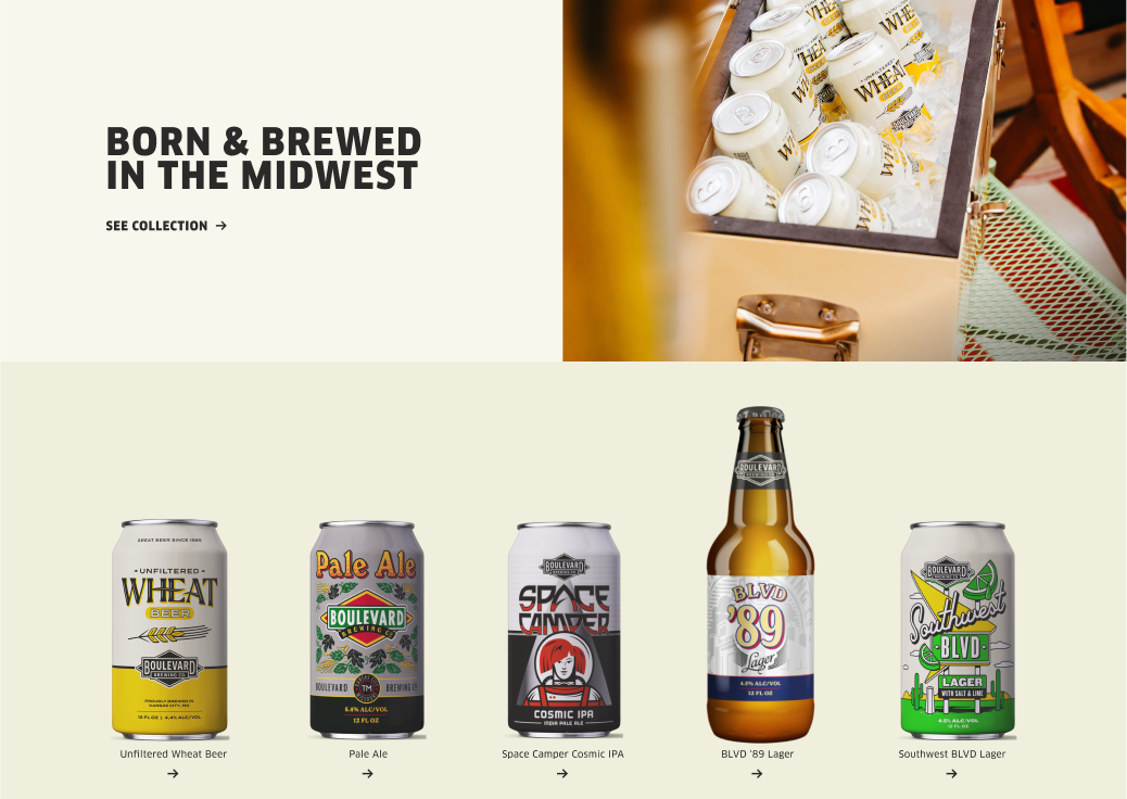 A screenshot of Boulevard's beers & beverages page on its redesigned website.