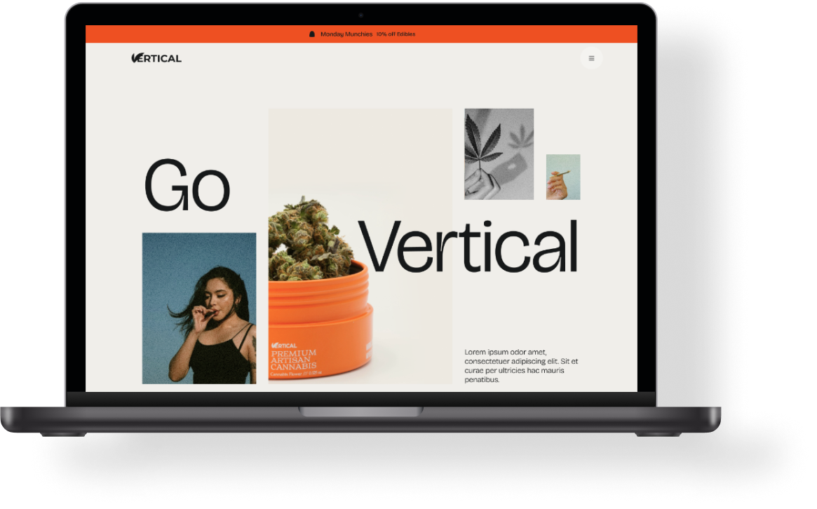 A laptop showing the new Vertical Cannabis homepage.