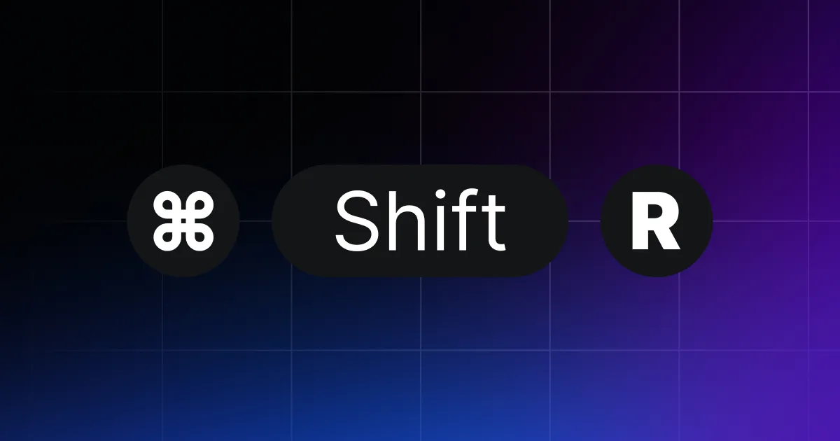 Keyboard command icons for “Command” + “Shift” + “R” on a purple gradient background.