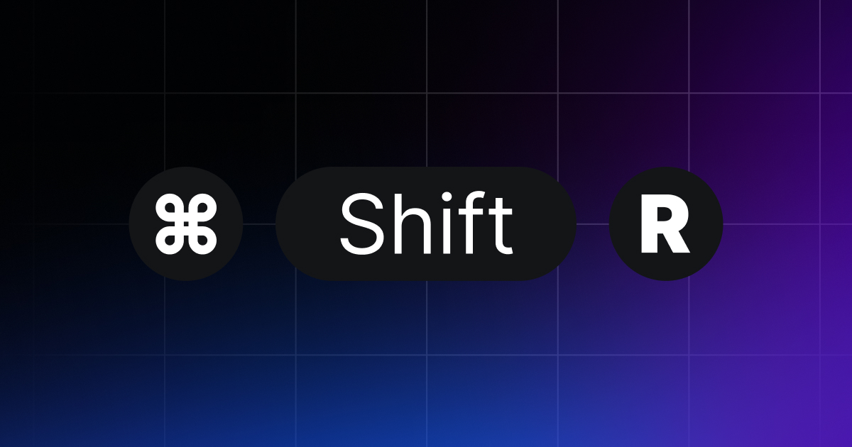 Keyboard command icons for “Command” + “Shift” + “R” on a purple gradient background.